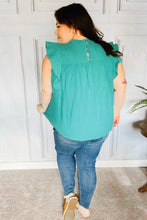 Load image into Gallery viewer, Love Life Cotton Turquoise Frill Mock Neck Flutter Sleeve Top