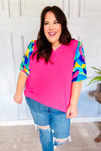 Load image into Gallery viewer, Tell Your Story Fuchsia Geo Print Puff Sleeve V Neck Top