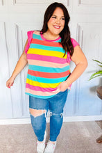 Load image into Gallery viewer, Relaxed Fun Mint & Fuchsia Stripe Flutter Sleeve Terry Knit Top