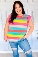 Load image into Gallery viewer, Relaxed Fun Mint & Fuchsia Stripe Flutter Sleeve Terry Knit Top