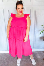 Load image into Gallery viewer, Lots To Love Fuchsia Smocked Flutter Sleeve Tiered Midi Dress