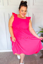 Load image into Gallery viewer, Lots To Love Fuchsia Smocked Flutter Sleeve Tiered Midi Dress