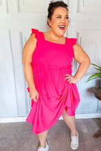 Load image into Gallery viewer, Lots To Love Fuchsia Smocked Flutter Sleeve Tiered Midi Dress
