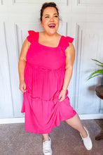 Load image into Gallery viewer, Lots To Love Fuchsia Smocked Flutter Sleeve Tiered Midi Dress