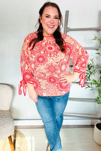 Load image into Gallery viewer, Be Bold Red & Coral Floral Long Sleeve Bow Tie Contrast Binding Top