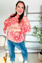 Load image into Gallery viewer, Be Bold Red & Coral Floral Long Sleeve Bow Tie Contrast Binding Top