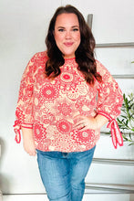Load image into Gallery viewer, Be Bold Red & Coral Floral Long Sleeve Bow Tie Contrast Binding Top