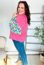 Load image into Gallery viewer, Lock Eyes Pink & Floral Bubble Sleeve French Terry Pullover