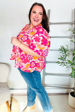 Load image into Gallery viewer, Find Love Pink/Yellow Floral Frill Balloon Short Sleeve Top