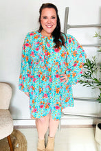 Load image into Gallery viewer, Feeling Femme Aqua Floral Ribbon Bow Tie Babydoll Dress