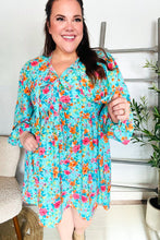 Load image into Gallery viewer, Feeling Femme Aqua Floral Ribbon Bow Tie Babydoll Dress