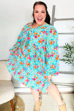 Load image into Gallery viewer, Feeling Femme Aqua Floral Ribbon Bow Tie Babydoll Dress