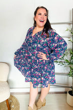 Load image into Gallery viewer, Feeling Joyful Navy Floral Bow Tie Babydoll Long Ruffle Sleeve Dress