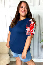 Load image into Gallery viewer, Stand-Out Navy Patriotic Patchwork Puff Sleeve Top