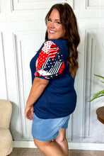 Load image into Gallery viewer, Stand-Out Navy Patriotic Patchwork Puff Sleeve Top