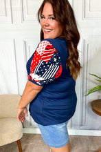 Load image into Gallery viewer, Stand-Out Navy Patriotic Patchwork Puff Sleeve Top