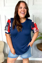 Load image into Gallery viewer, Stand-Out Navy Patriotic Patchwork Puff Sleeve Top