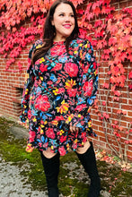 Load image into Gallery viewer, Lock Eyes Black Floral Sequin Print Ruffle Sleeve Frill Mock Neck Dress