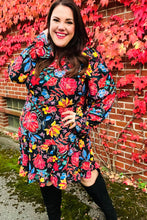 Load image into Gallery viewer, Lock Eyes Black Floral Sequin Print Ruffle Sleeve Frill Mock Neck Dress