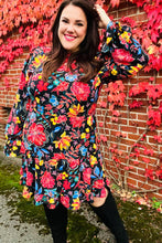 Load image into Gallery viewer, Lock Eyes Black Floral Sequin Print Ruffle Sleeve Frill Mock Neck Dress