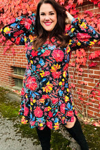 Load image into Gallery viewer, Lock Eyes Black Floral Sequin Print Ruffle Sleeve Frill Mock Neck Dress