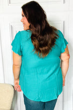 Load image into Gallery viewer, Eyes On You Teal Scalloped V Neck Tulip Sleeve Top