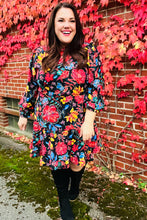 Load image into Gallery viewer, Lock Eyes Black Floral Sequin Print Ruffle Sleeve Frill Mock Neck Dress