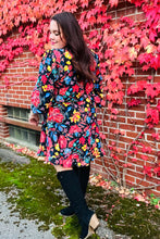 Load image into Gallery viewer, Lock Eyes Black Floral Sequin Print Ruffle Sleeve Frill Mock Neck Dress