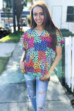 Load image into Gallery viewer, Dazzle in Multicolor Animal Patchwork V Neck Dolman Cap Sleeve Top