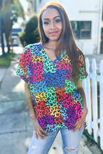 Load image into Gallery viewer, Dazzle in Multicolor Animal Patchwork V Neck Dolman Cap Sleeve Top