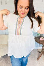 Load image into Gallery viewer, Weekend Ready Taupe Embroidered Notched Neck Babydoll Top