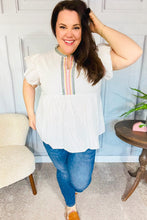 Load image into Gallery viewer, Weekend Ready Taupe Embroidered Notched Neck Babydoll Top