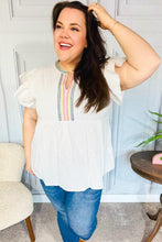 Load image into Gallery viewer, Weekend Ready Taupe Embroidered Notched Neck Babydoll Top