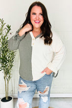 Load image into Gallery viewer, Start Your Day Olive Half & Half Collared Notched Neck Top