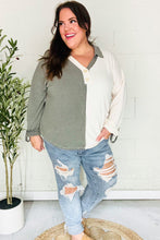 Load image into Gallery viewer, Start Your Day Olive Half & Half Collared Notched Neck Top