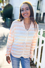 Load image into Gallery viewer, Embrace Joy Beige & Ivory Collar Stripe Bow Tie Terry Top