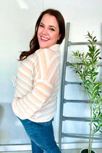 Load image into Gallery viewer, Embrace Joy Beige & Ivory Collar Stripe Bow Tie Terry Top