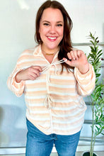 Load image into Gallery viewer, Embrace Joy Beige & Ivory Collar Stripe Bow Tie Terry Top