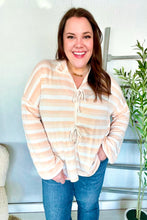 Load image into Gallery viewer, Embrace Joy Beige & Ivory Collar Stripe Bow Tie Terry Top