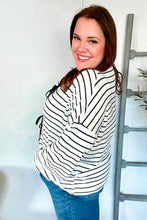 Load image into Gallery viewer, Embrace Joy Black & White Collared Stripe Ribbon Bow Tie Top