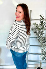 Load image into Gallery viewer, Embrace Joy Black & White Collared Stripe Ribbon Bow Tie Top