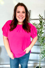 Load image into Gallery viewer, Perfectly You Solid Fuchsia Silk Shirred Cap Short Sleeve Blouse
