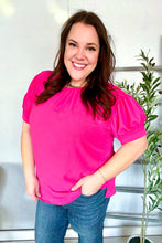 Load image into Gallery viewer, Perfectly You Solid Fuchsia Silk Shirred Cap Short Sleeve Blouse