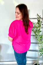 Load image into Gallery viewer, Perfectly You Solid Fuchsia Silk Shirred Cap Short Sleeve Blouse