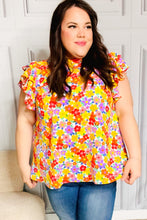Load image into Gallery viewer, Flower Power Ivory & Red Floral Mock Neck Flutter Sleeve Top
