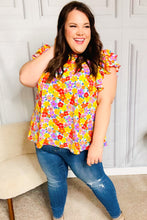 Load image into Gallery viewer, Flower Power Ivory & Red Floral Mock Neck Flutter Sleeve Top