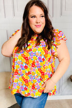 Load image into Gallery viewer, Flower Power Ivory & Red Floral Mock Neck Flutter Sleeve Top