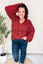 Load image into Gallery viewer, Feeling Femme Off Burgundy Frilled Edge V Neck Tie Top