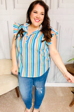 Load image into Gallery viewer, Happy Thoughts Sky Blue Striped Frill Button Down Top