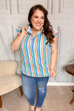 Load image into Gallery viewer, Happy Thoughts Sky Blue Striped Frill Button Down Top